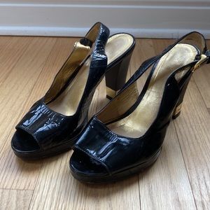 Coach Black Patent Open Toe Heels